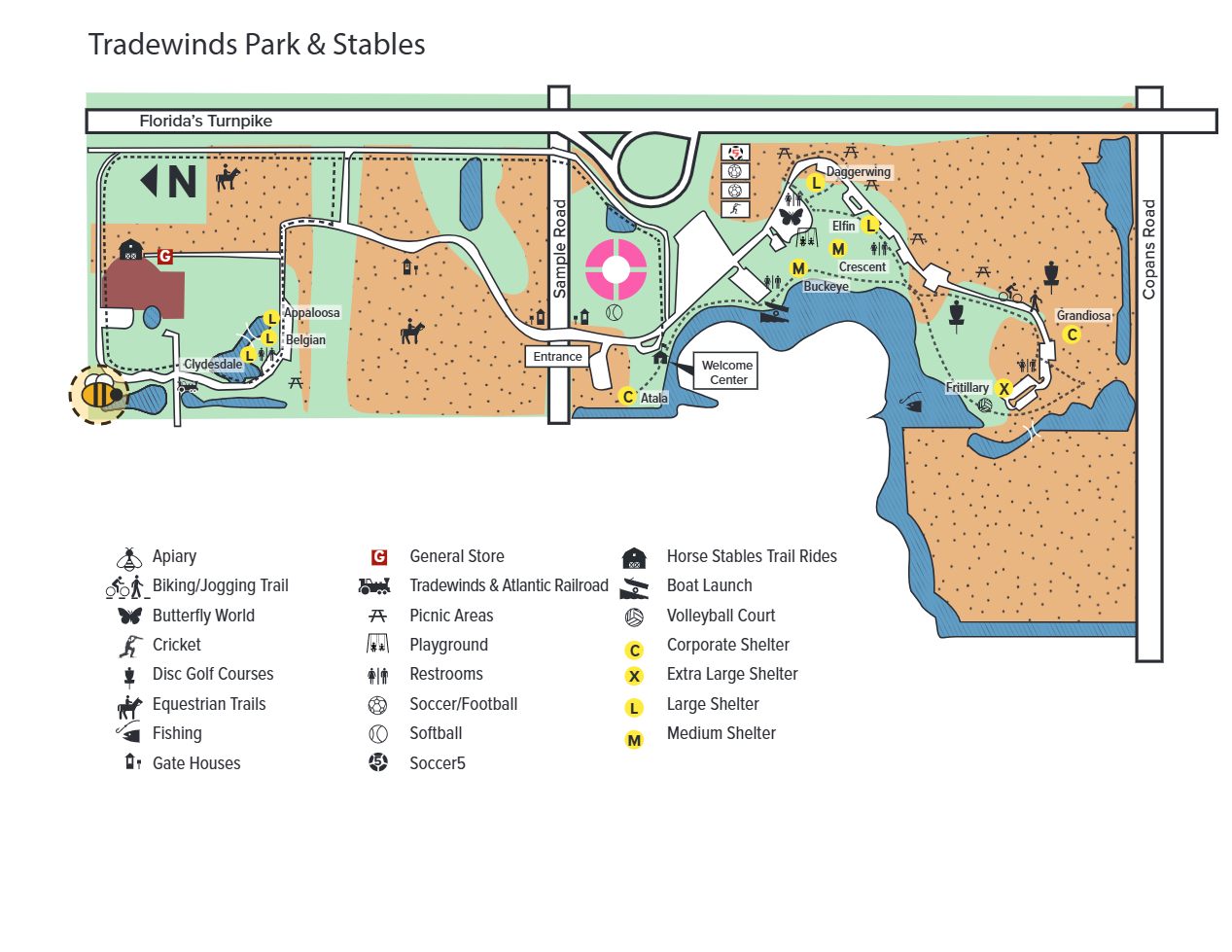 Official Tradewinds Park and Stables map with the BBA apiary marked